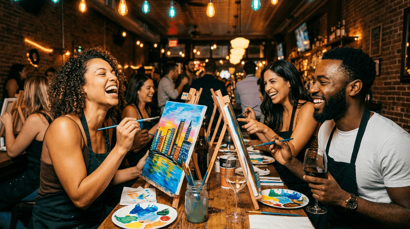 Team laughing at paint event